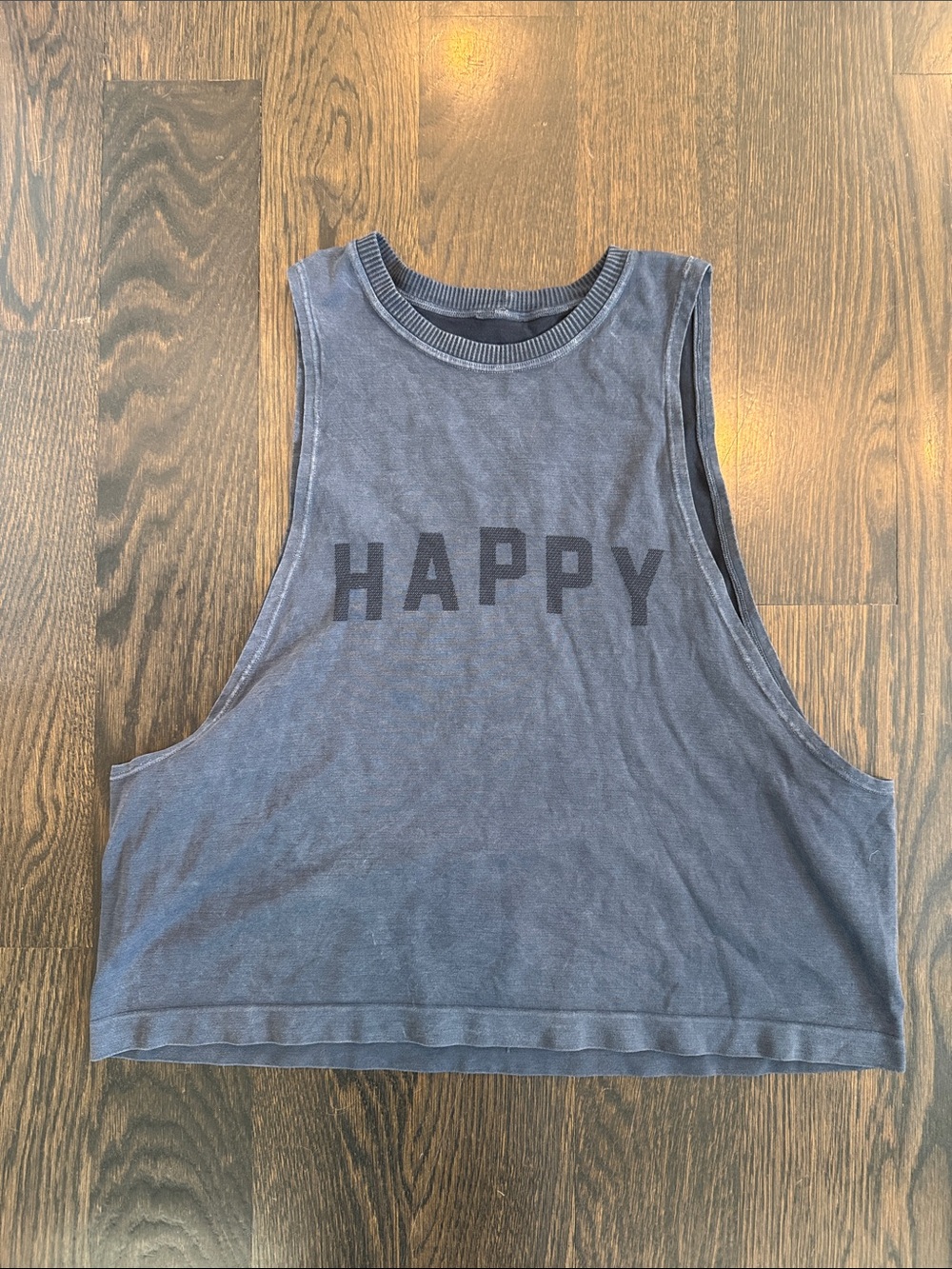 Spiritual Gangster Women's charcoal grey/black 'HAPPY' Muscle Tank